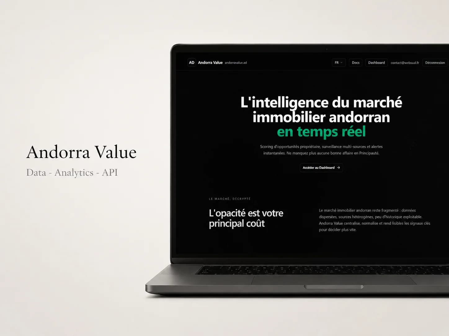 Capture d’écran d’Andorra Value — dashboard SaaS data immobilier et alertes marché