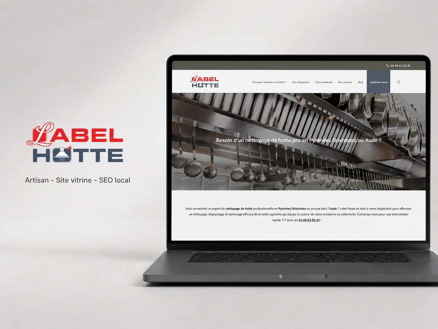 Mockup du site Label Hotte, artisan spécialisé dans le nettoyage de hottes professionnelles