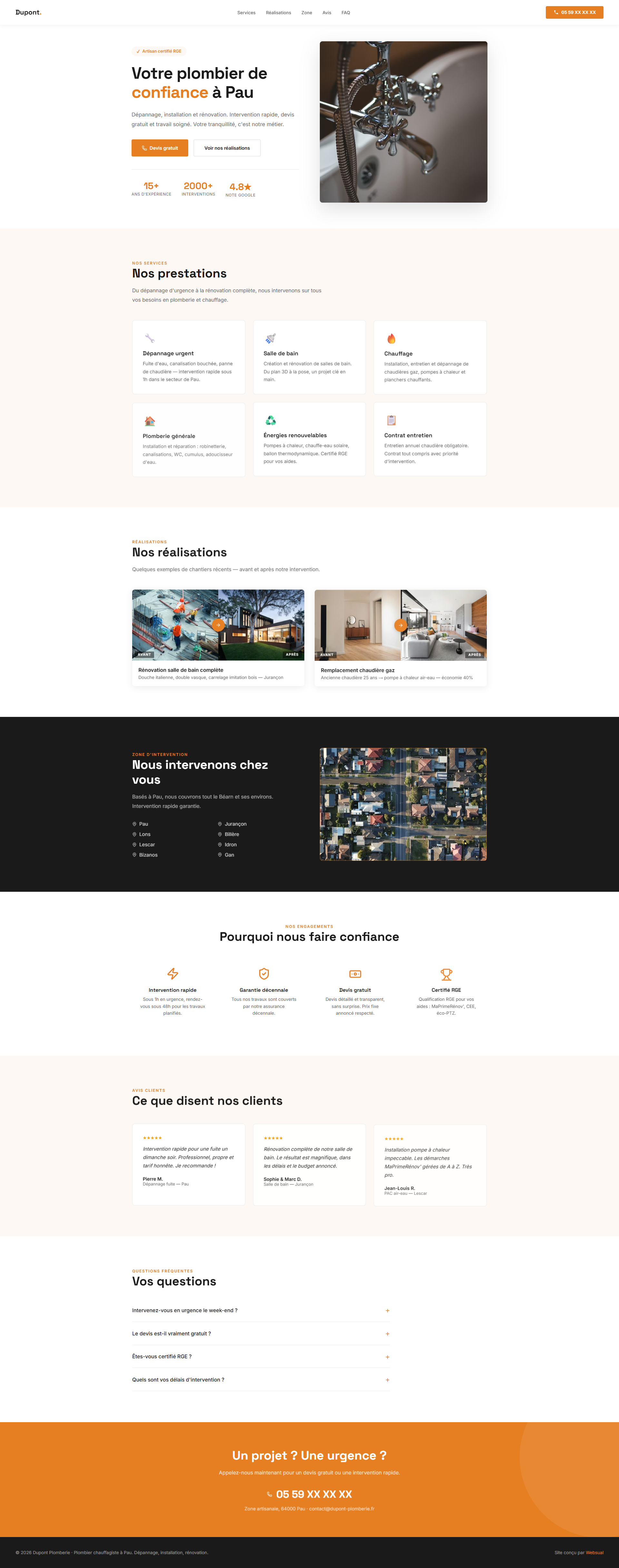 Maquette complète du site web artisan — aperçu de la page