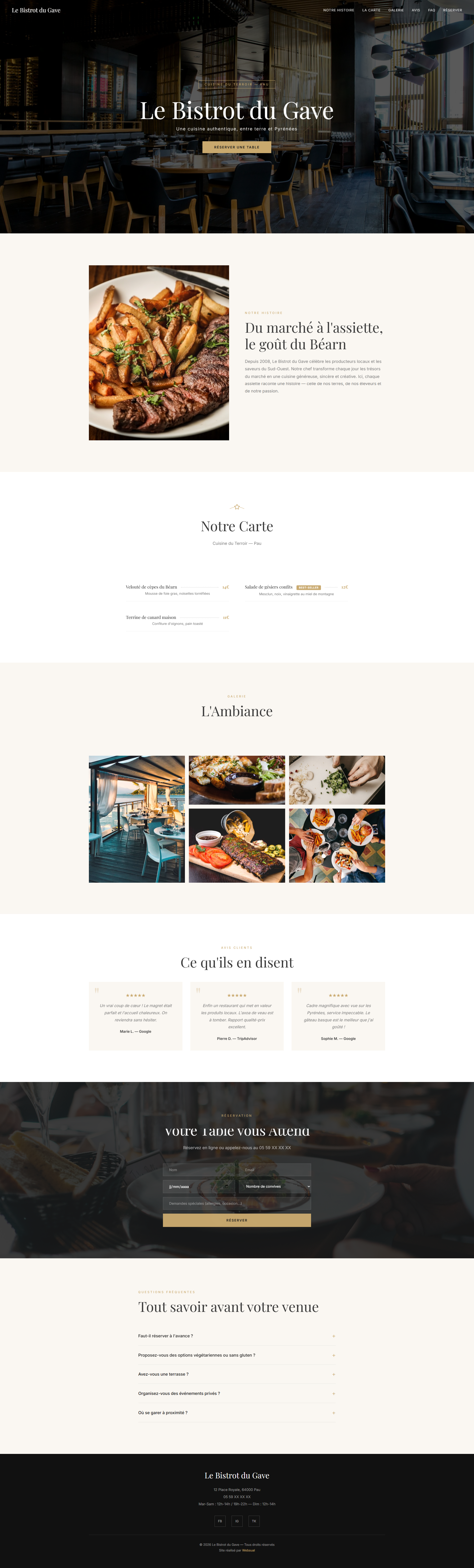 Maquette complète du site web restaurant — aperçu de la page