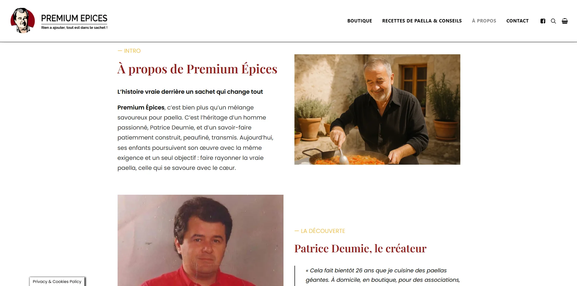Page À propos Premium Épices