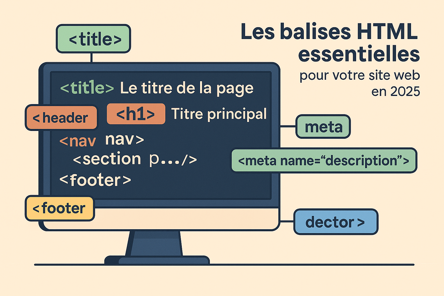 Illustration des balises HTML importantes pour un site web