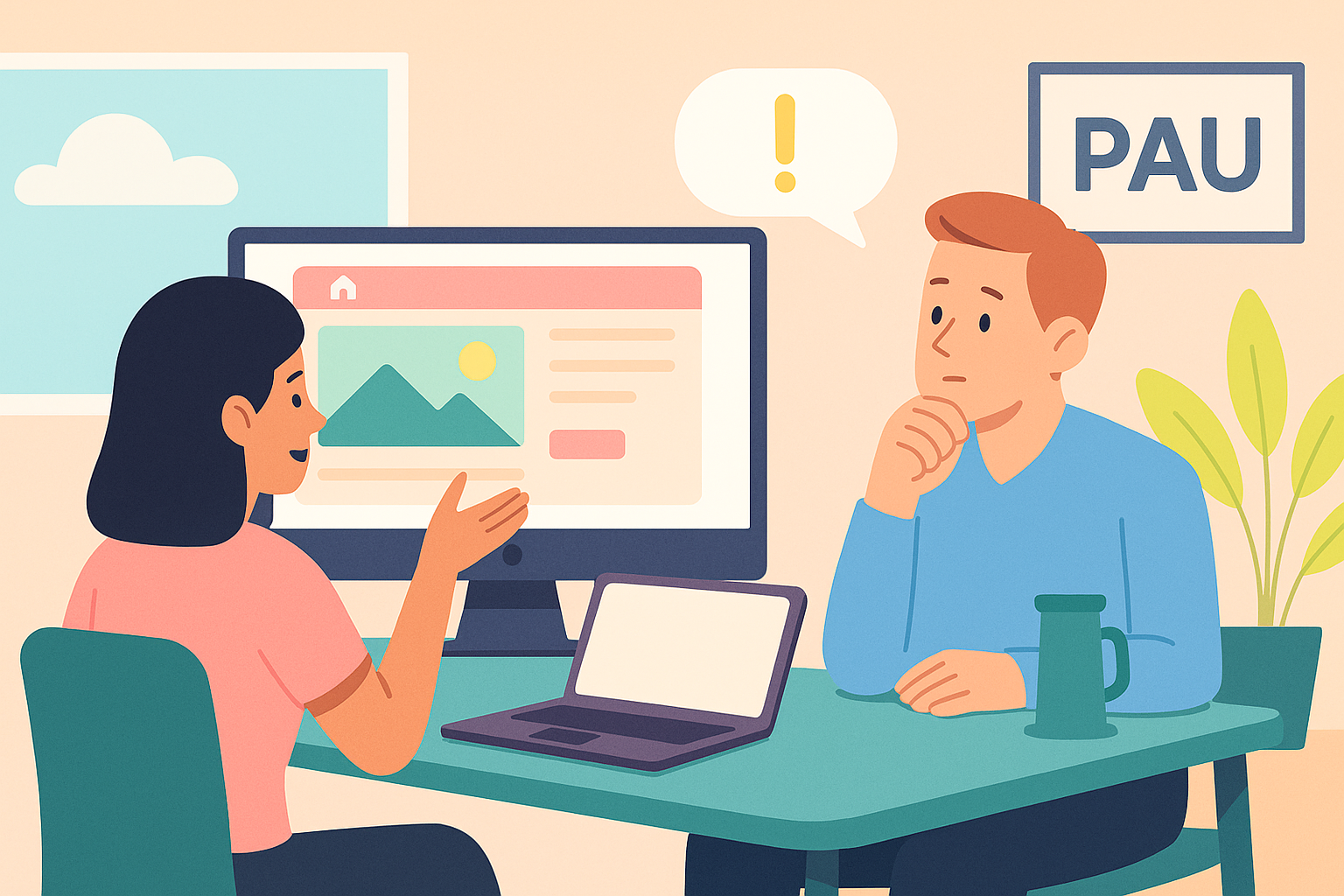 Illustration d’un entrepreneur consultant une agence web à Pau pour corriger les erreurs de son site internet
