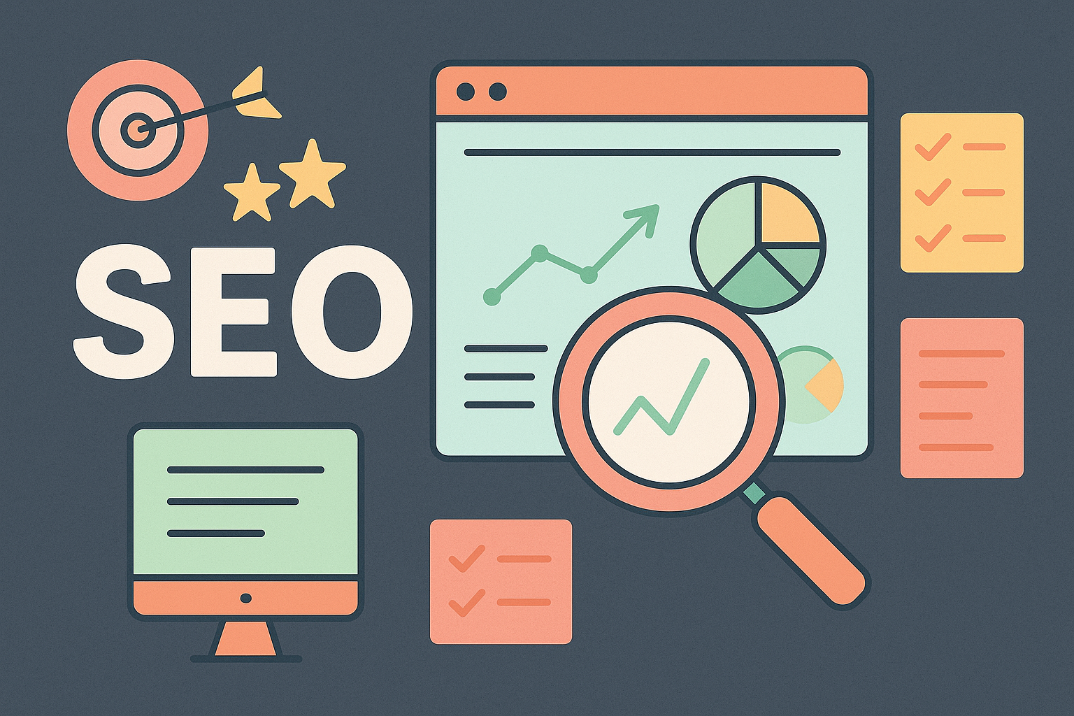 Illustration d’un expert SEO travaillant sur WordPress avec des outils d’optimisation