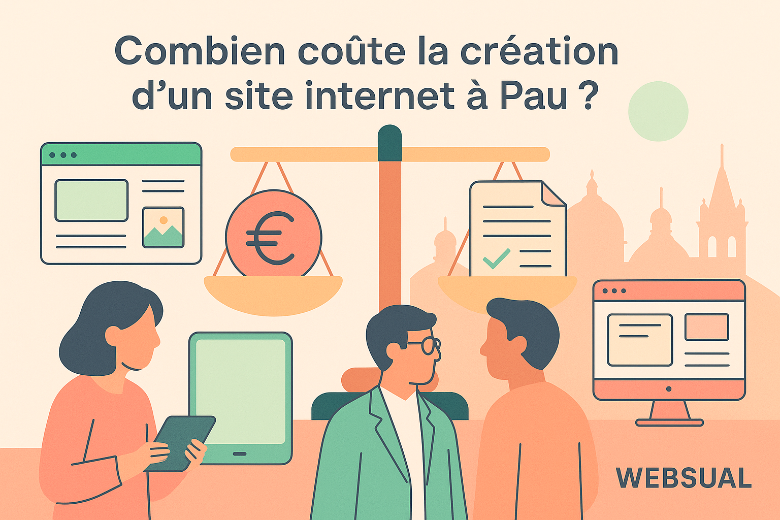 Illustration représentant la tarification d’un site web à Pau avec des entrepreneurs locaux