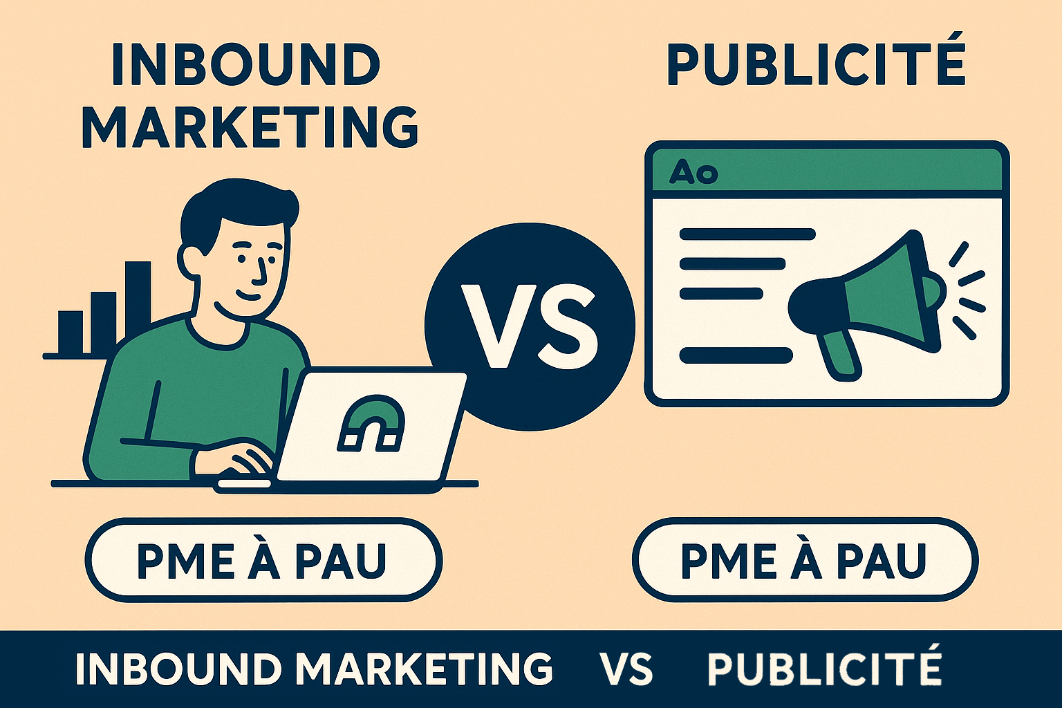 Comparatif inbound marketing et publicité pour PME à Pau