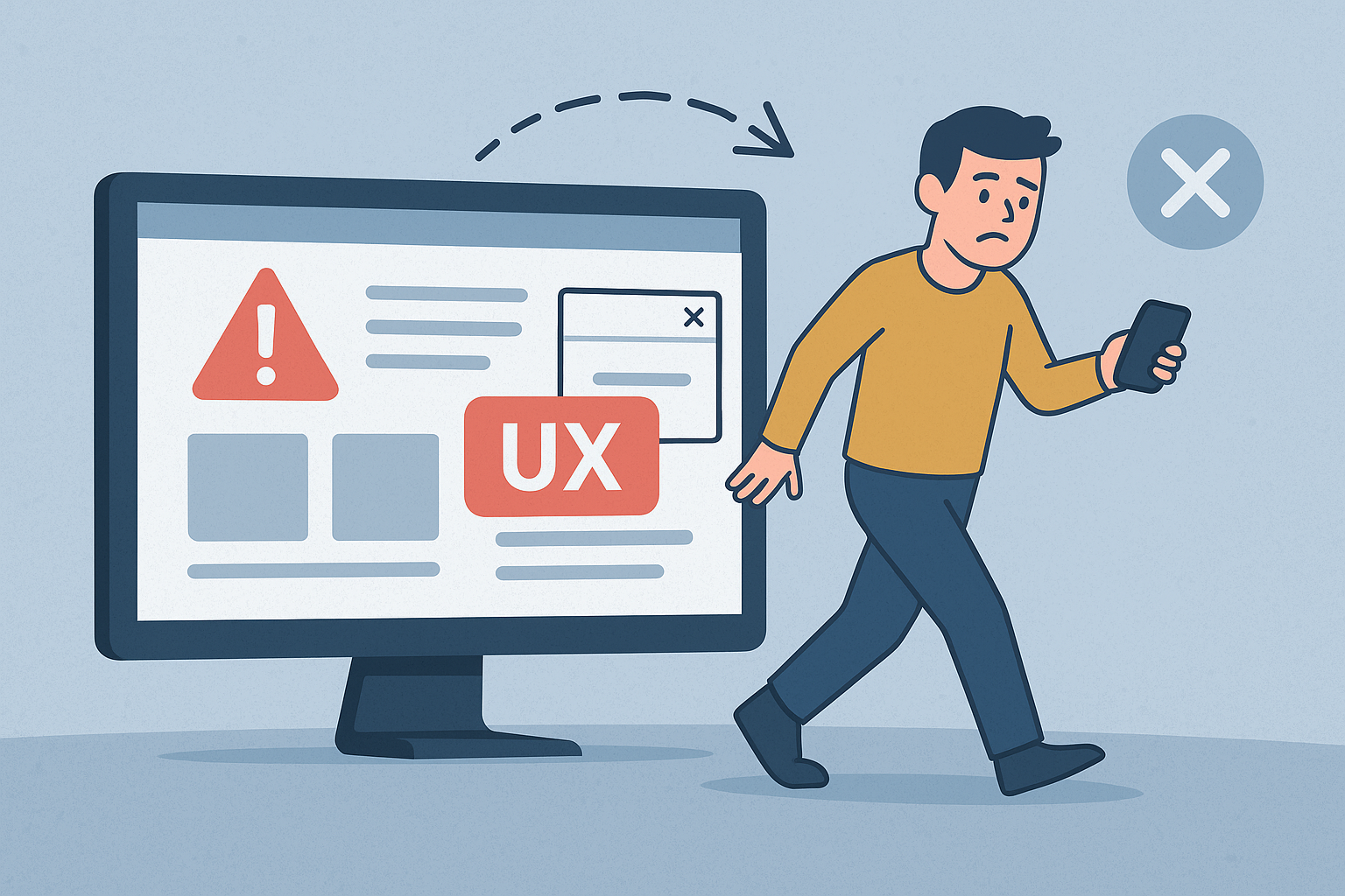 Illustration d’un visiteur quittant un site web à cause d’un mauvais UX
